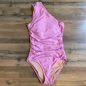 JCrew Pink Ruched One Shoulder One Piece Bathing Suit Swimsuit 2